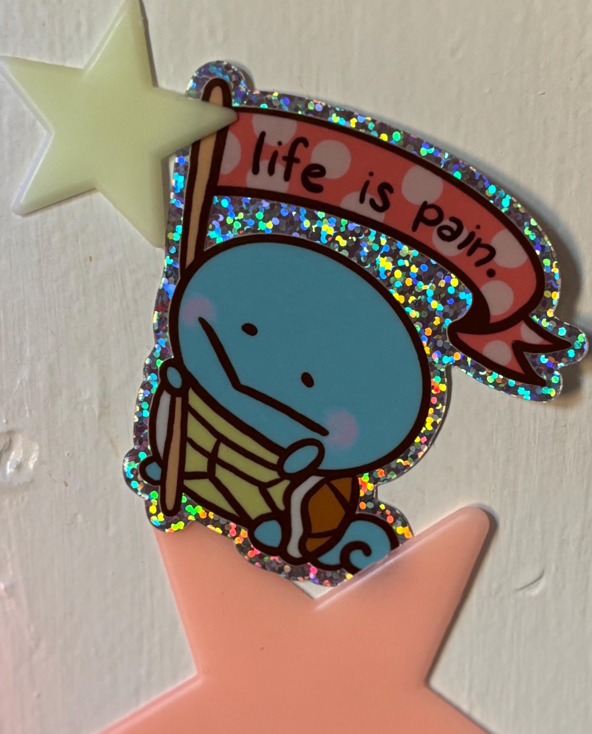 *:･ﾟ✧*:･ﾟSquirtle Sticker *:･ﾟ✧*:･ﾟHolographic Glitter Vinyl Sticker Depressed Squirtle Funny Sticker